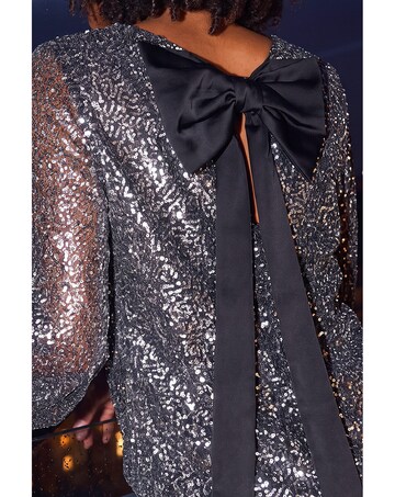 Roman Sequin Satin Bow Back Top
