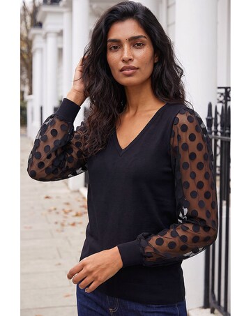 Roman Polka V-Neck Sleeve Knit Jumper