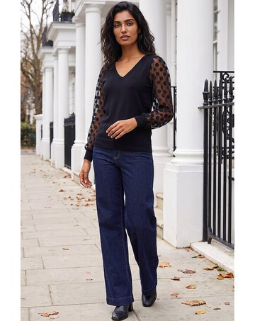 Roman Polka V-Neck Sleeve Knit Jumper