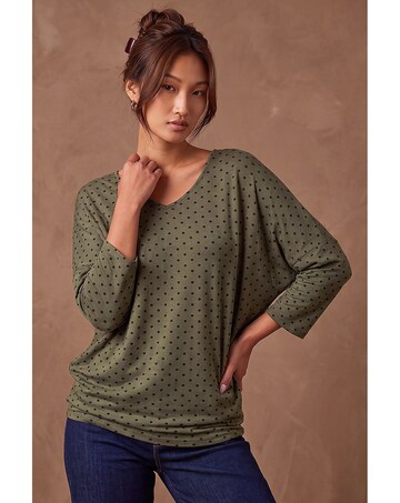 Roman Polka Dot V-Neck Stretch Top