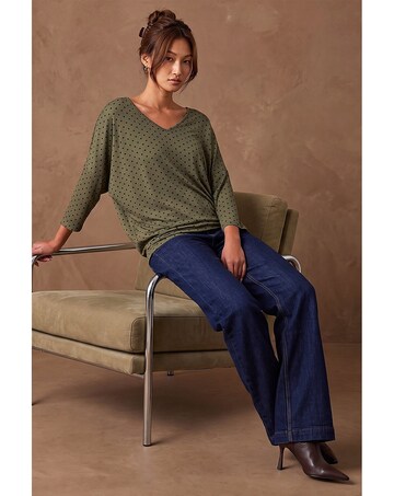 Roman Polka Dot V-Neck Stretch Top