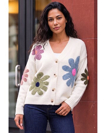 Roman Floral V-Neck Knit Cardigan