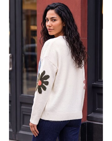 Roman Floral V-Neck Knit Cardigan