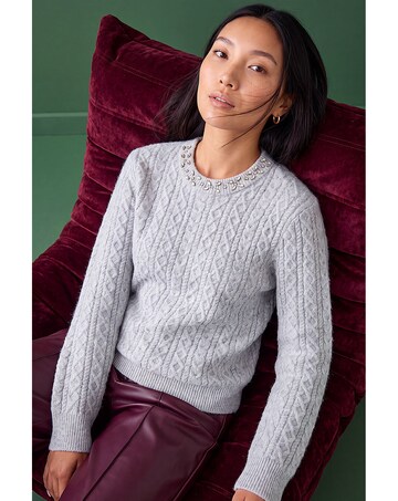 Roman Cable Embellished Neck Jumper