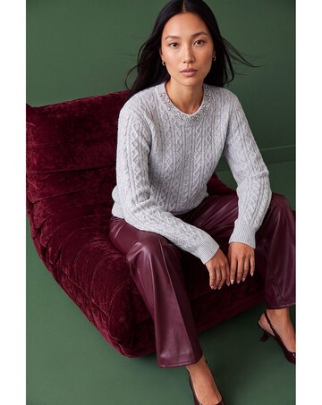 Roman Cable Embellished Neck Jumper