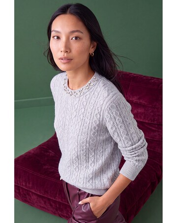 Roman Cable Embellished Neck Jumper