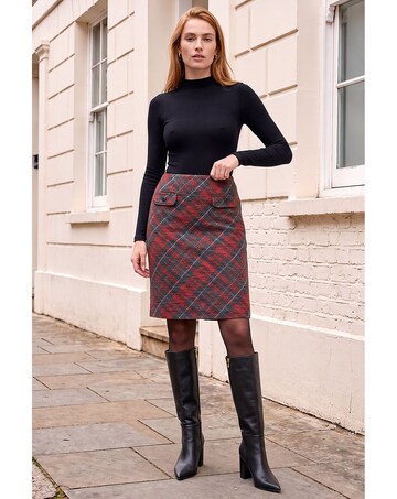 Roman Button Check A-Line Skirt