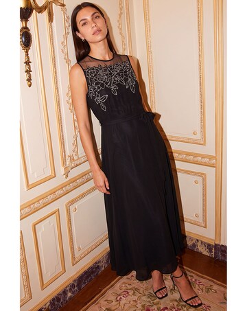 Roman Sequin Illusion Neckline Dress
