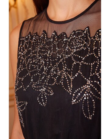 Roman Sequin Illusion Neckline Dress