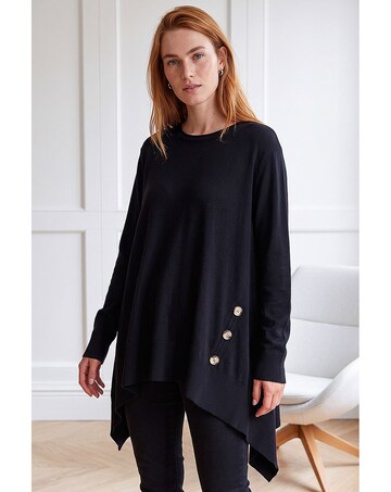 Roman Buttoned Side Hanky Hem Jumper