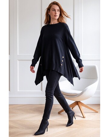 Roman Buttoned Side Hanky Hem Jumper
