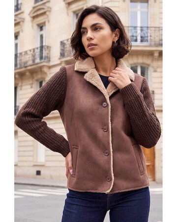 Roman Faux Shearling Knit Cardigan