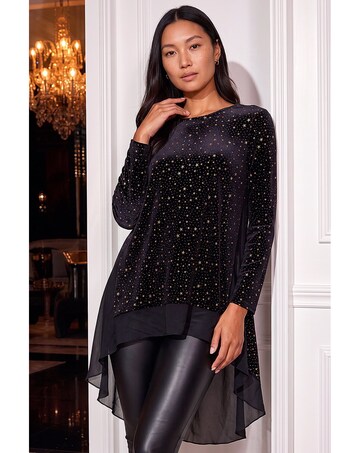 Roman Star Print Velvet Chiffon Hem Top