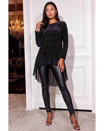 Roman Star Print Velvet Chiffon Hem Top