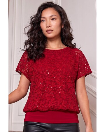 Roman Sequin Lace Bubble Hem Top