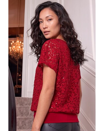 Roman Sequin Lace Bubble Hem Top