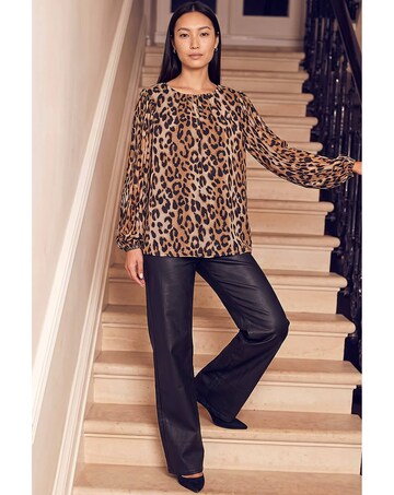 Roman Animal Print Pleat Top