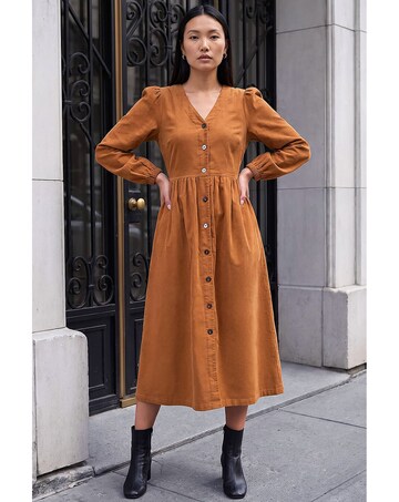 Roman Button Through Corduroy Dress