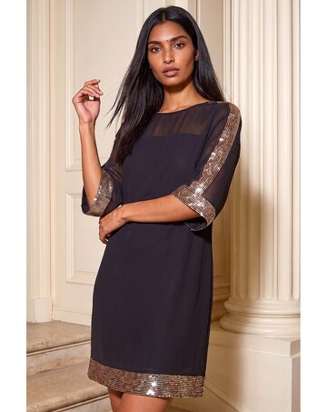 Roman Sequin Trim Shift Dress