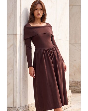 Roman Bardot Knitted Midi Dress