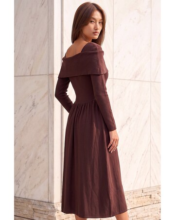 Roman Bardot Knitted Midi Dress