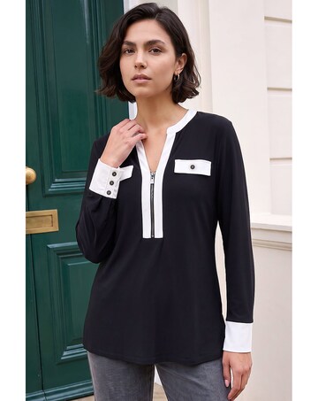 Roman Contrast Zip Stretch Top