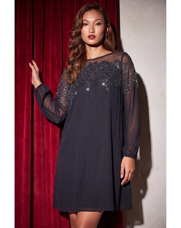 Roman Sequin Mesh Neck Sequin Dress
