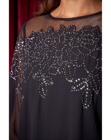 Roman Sequin Mesh Neck Sequin Dress