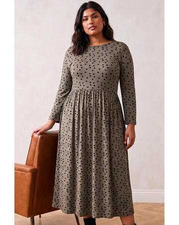 Roman Curve Polka Dot Stretch Dress