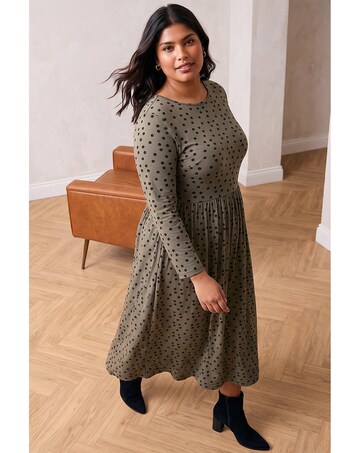 Roman Curve Polka Dot Stretch Dress