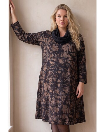 Roman Curve Abstract Print Snood Dress
