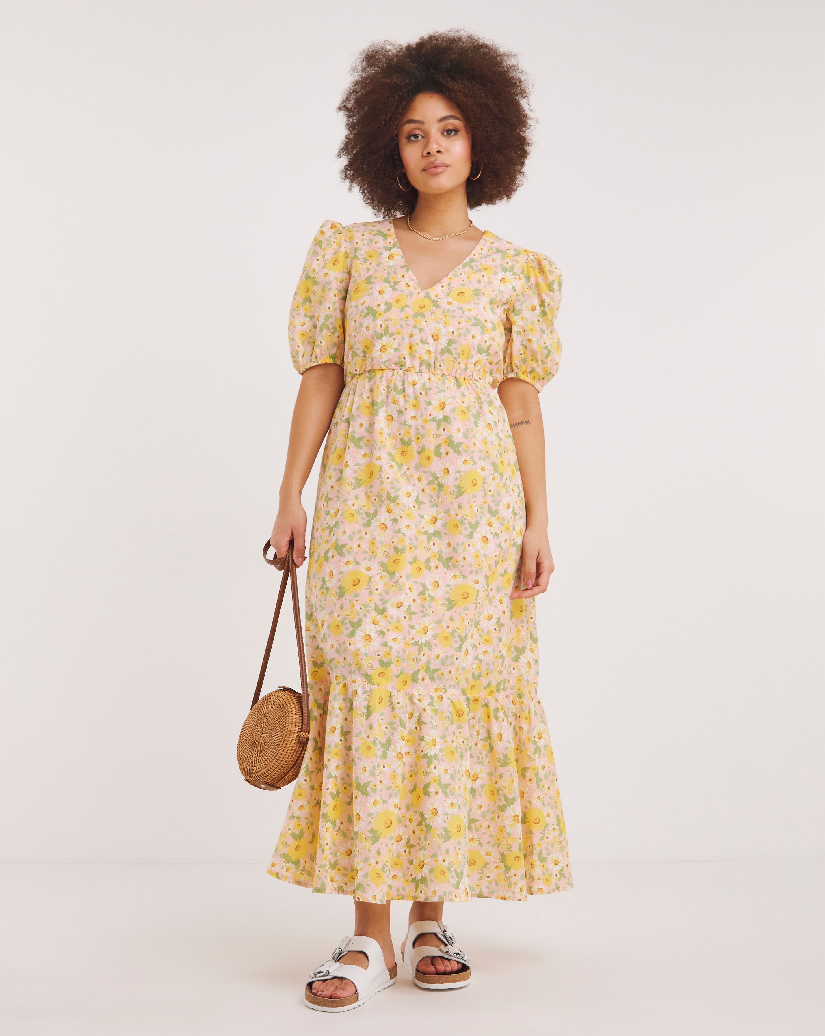 Floral Print Puff Sleeve Maxi Dress