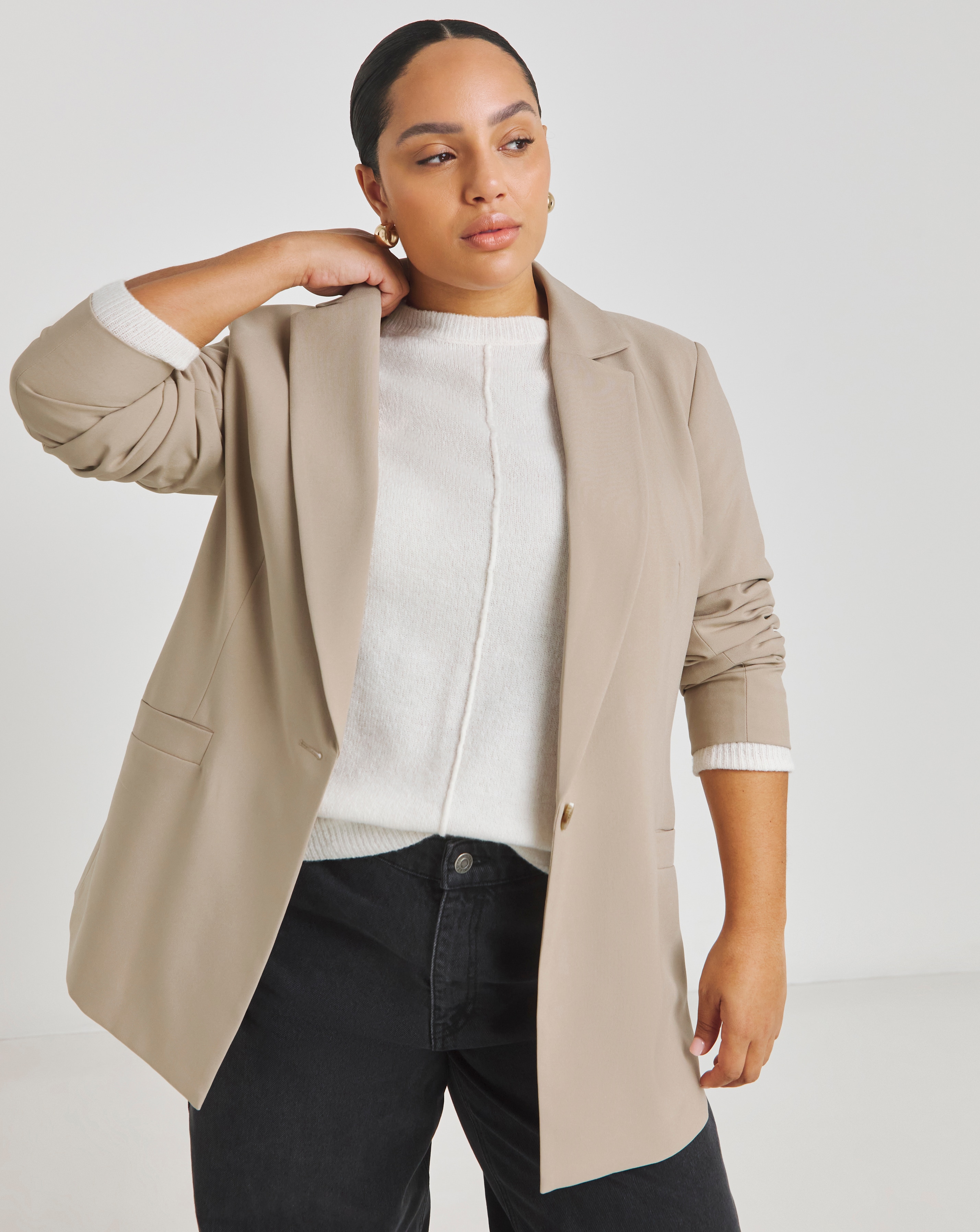 Simply Be Neutral Single Breasted Blazer