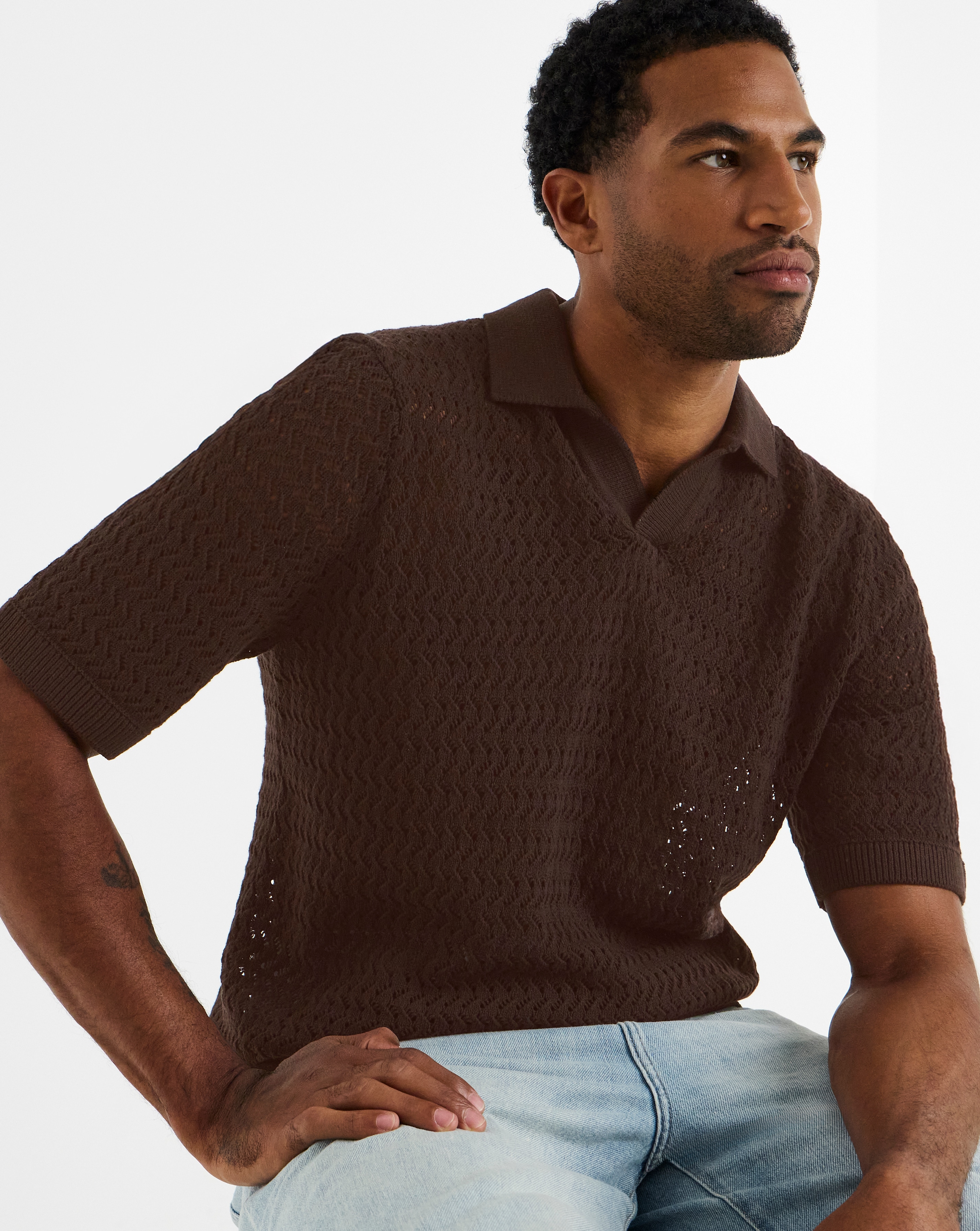 New In - Only & Sons Nyle Crochet Polo - Brown