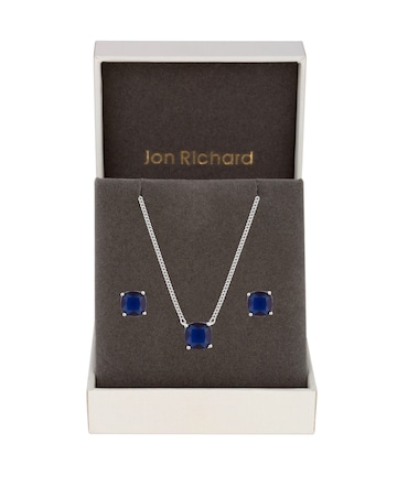 Jon Richard Rhodium Plated Cubic Zirconia Open Stone Sapphire Set - Gift Boxed