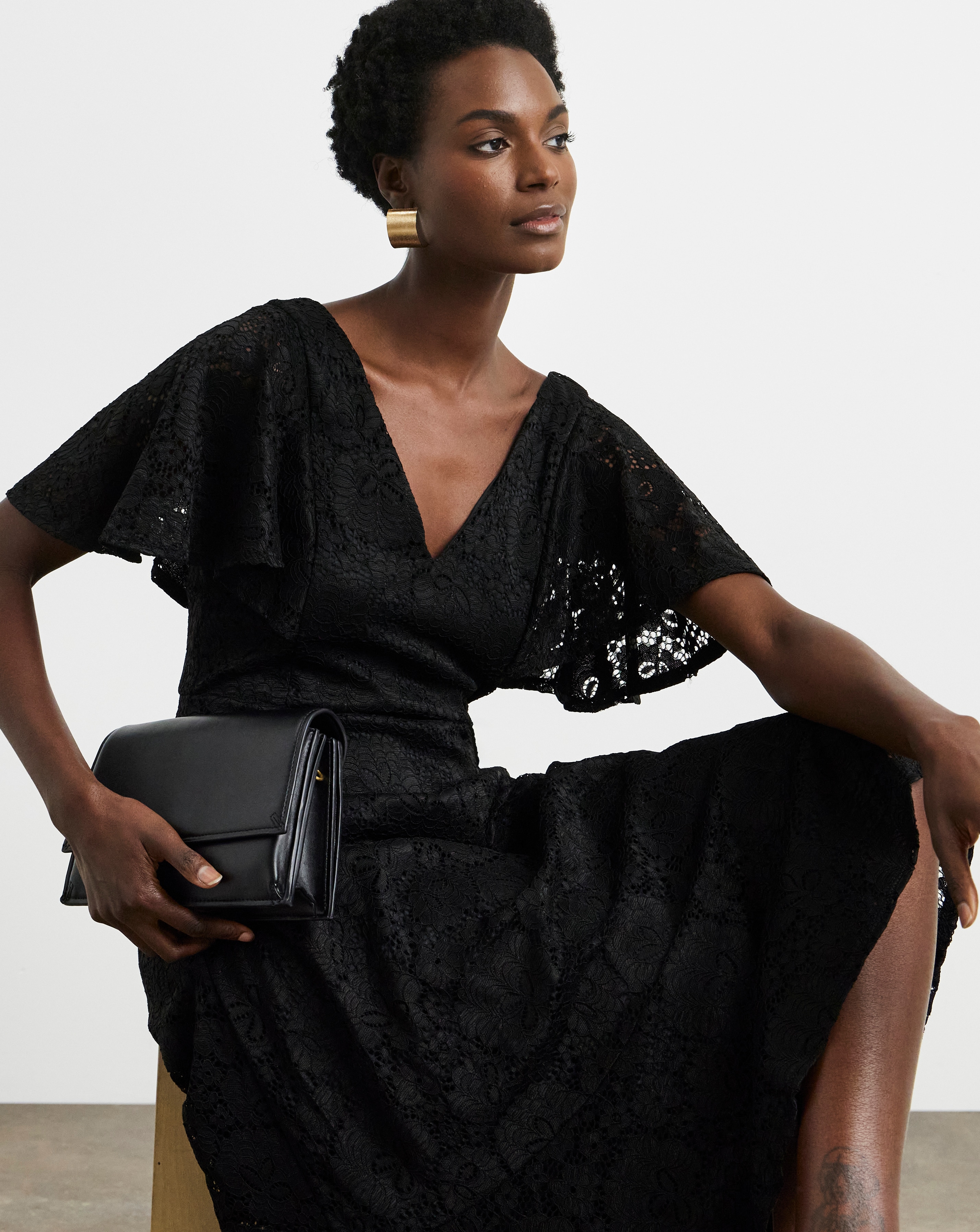 Joanna Hope Angel Sleeve Lace Midi Dress