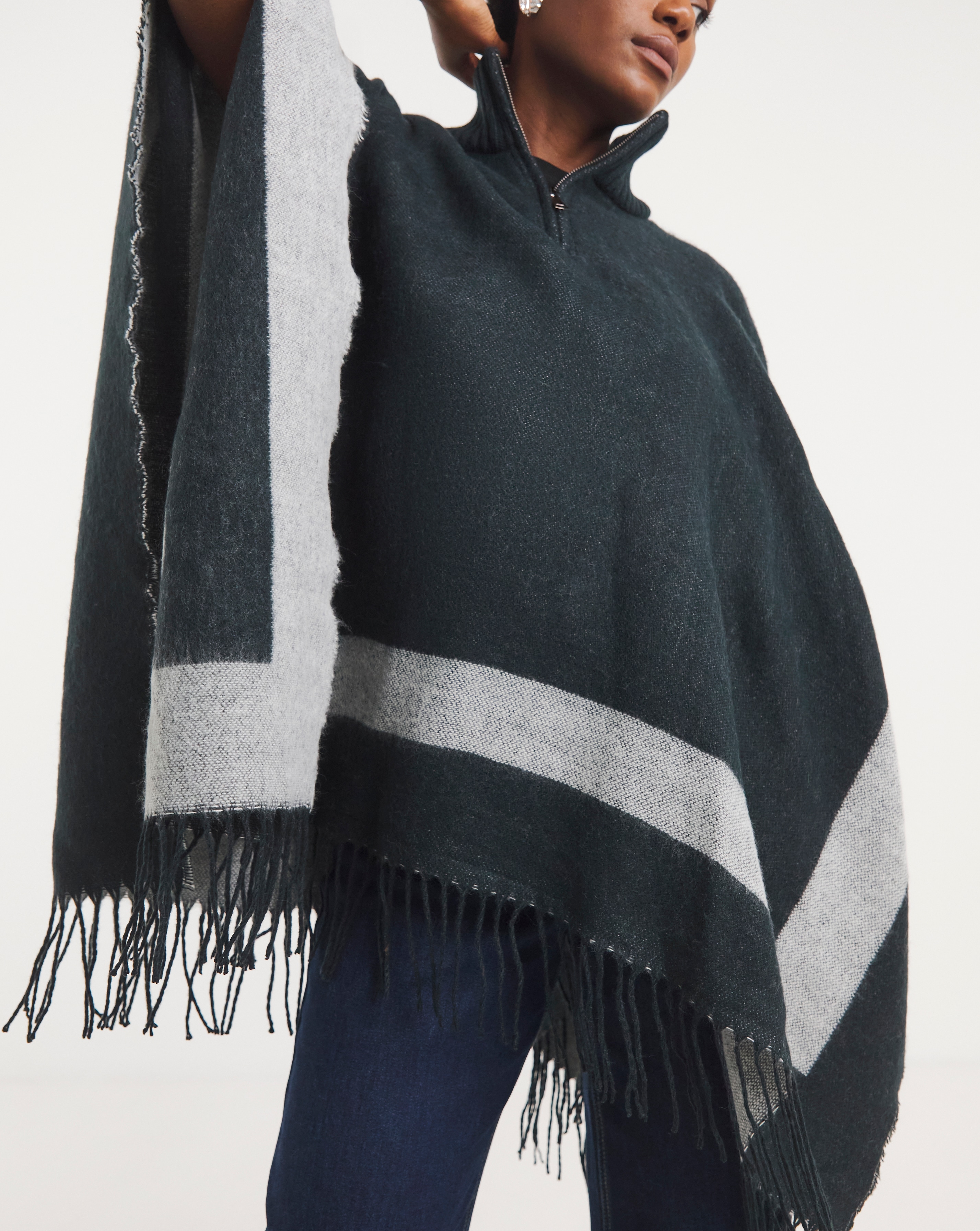 Funnel Neck Zip Up Poncho