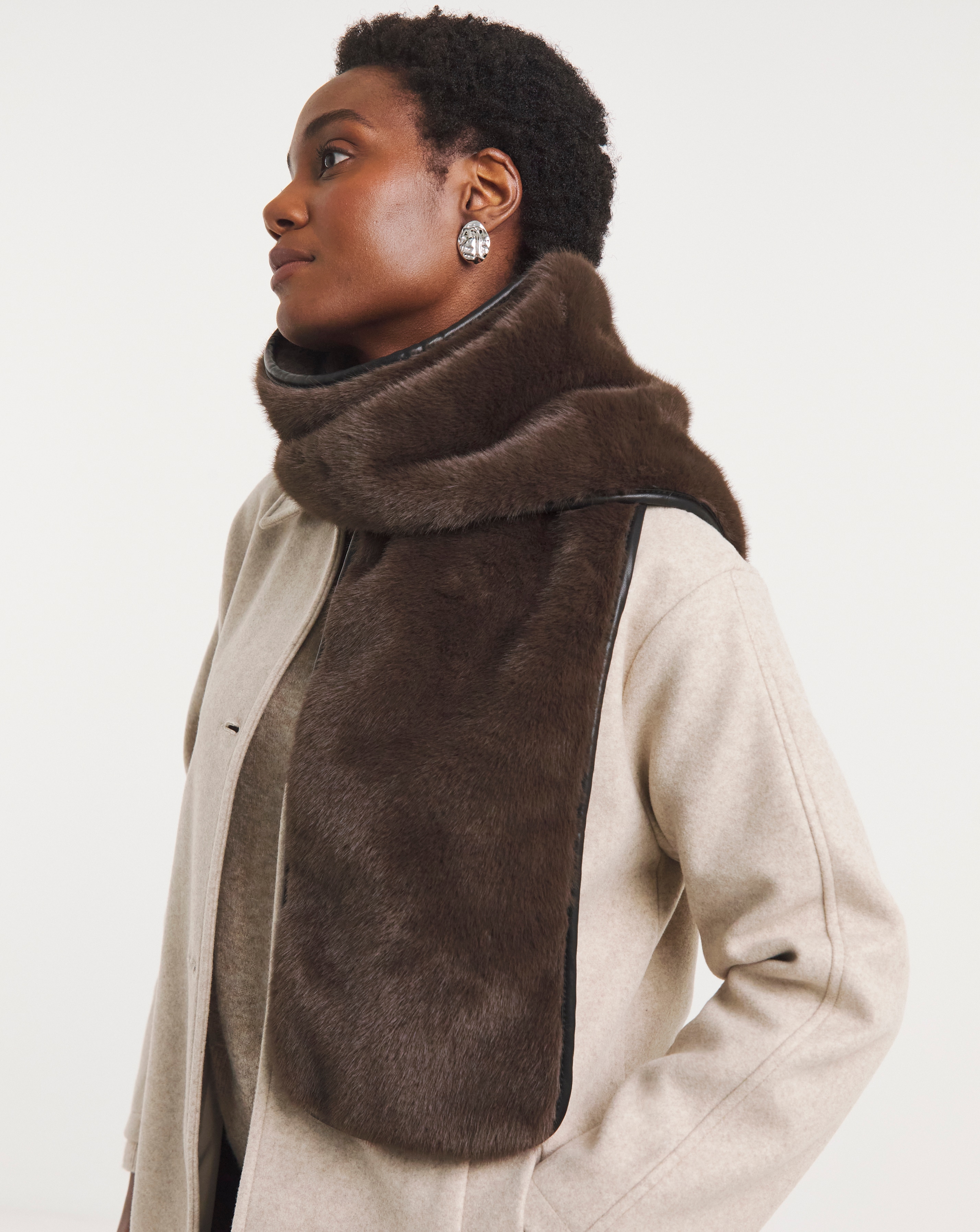 Faux Fur PU Trim Scarf