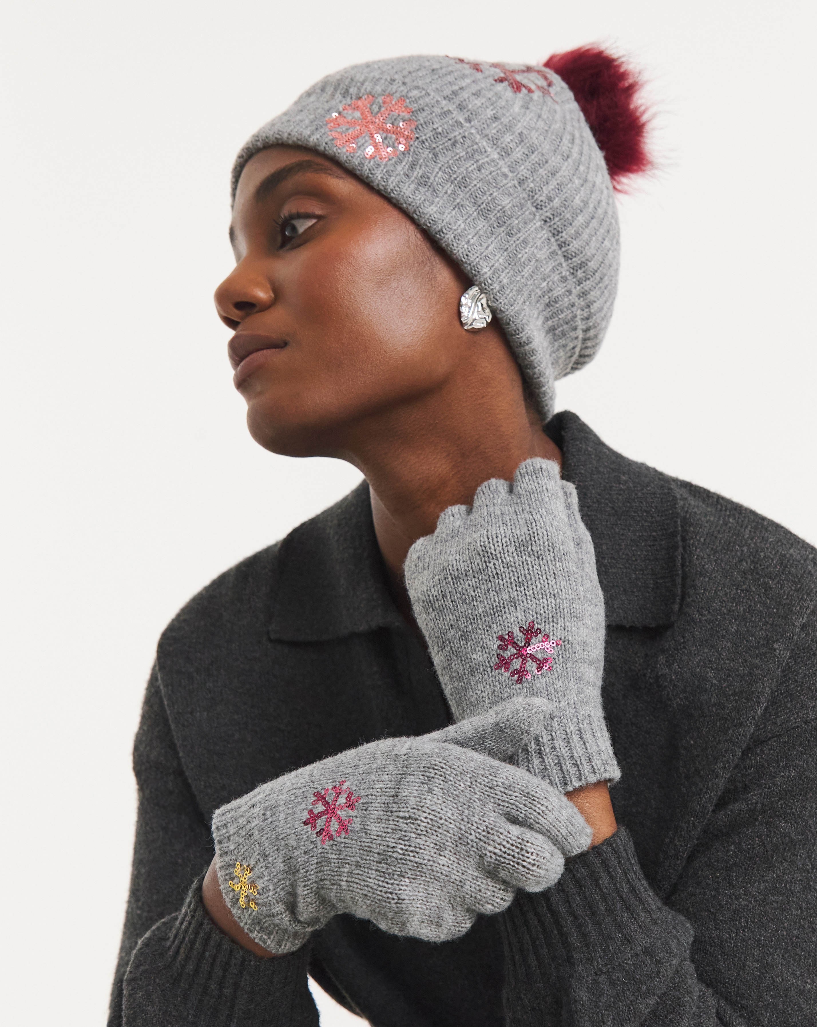 Sequin Snowflake Hat & Glove Gift Set