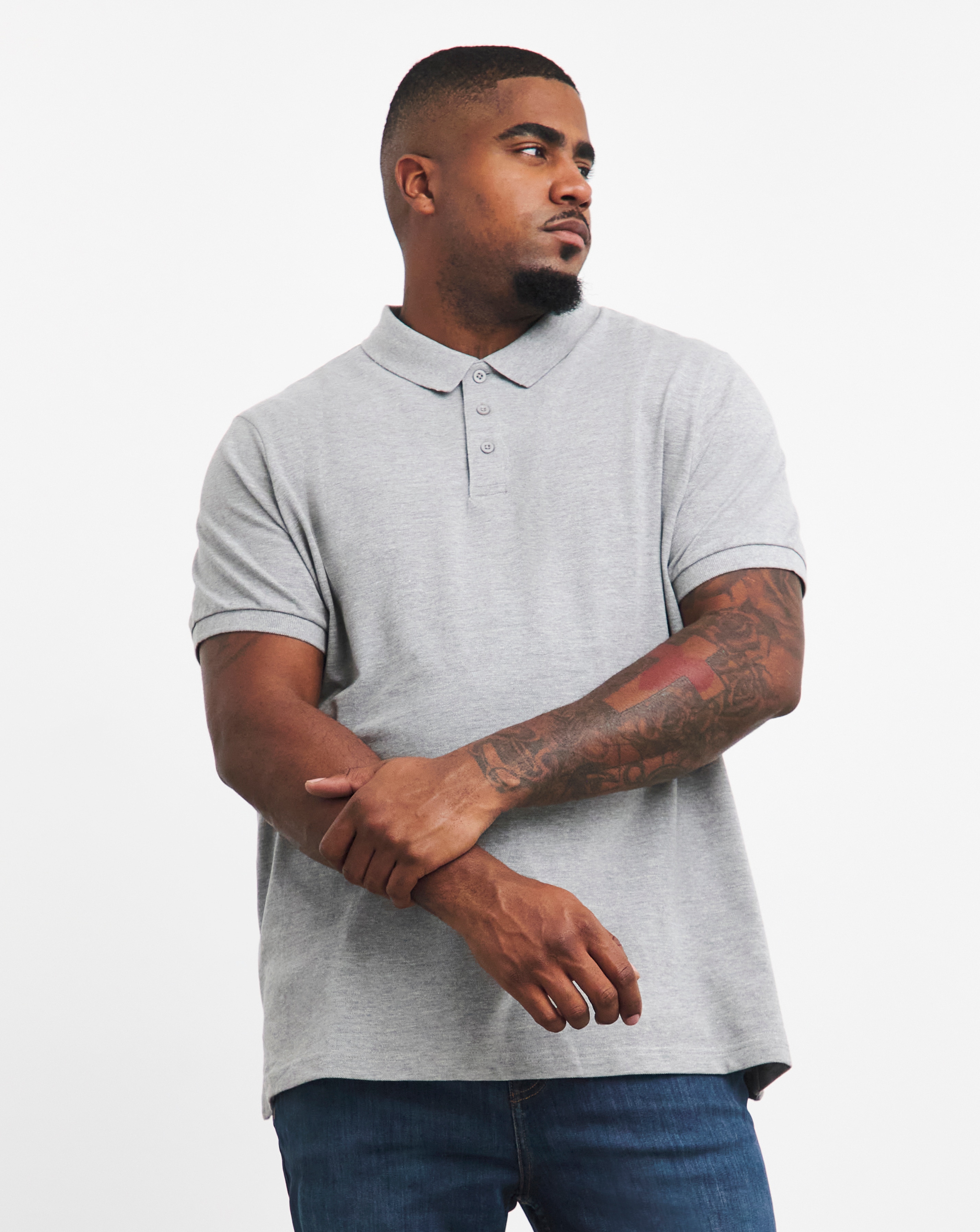Grey Marl Pique Polo Reg