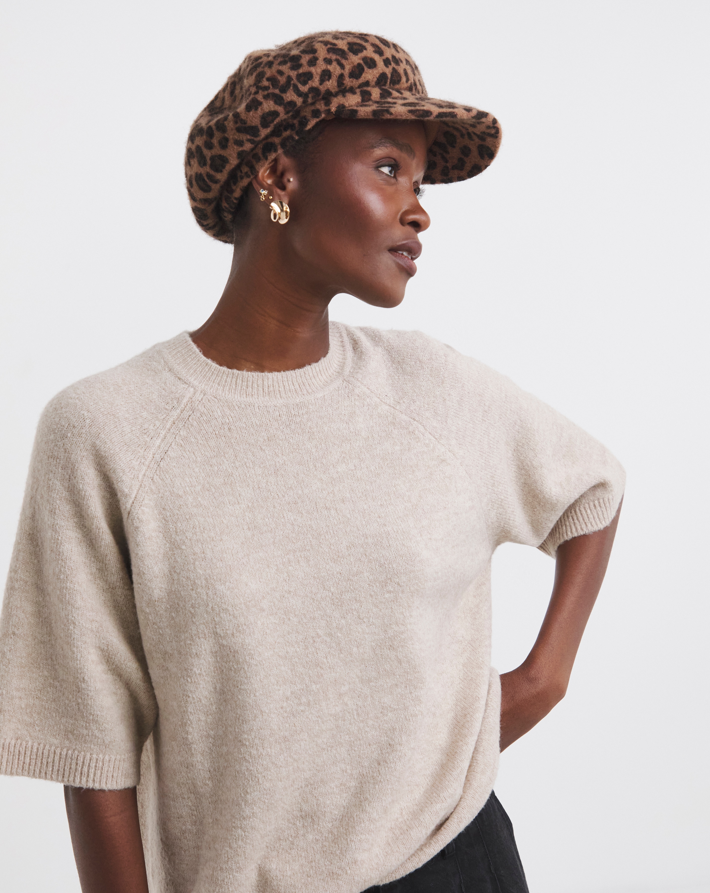 Wool Leopard Print Baker Boy Hat