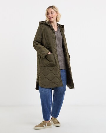 Khaki Longline Quilted Coat