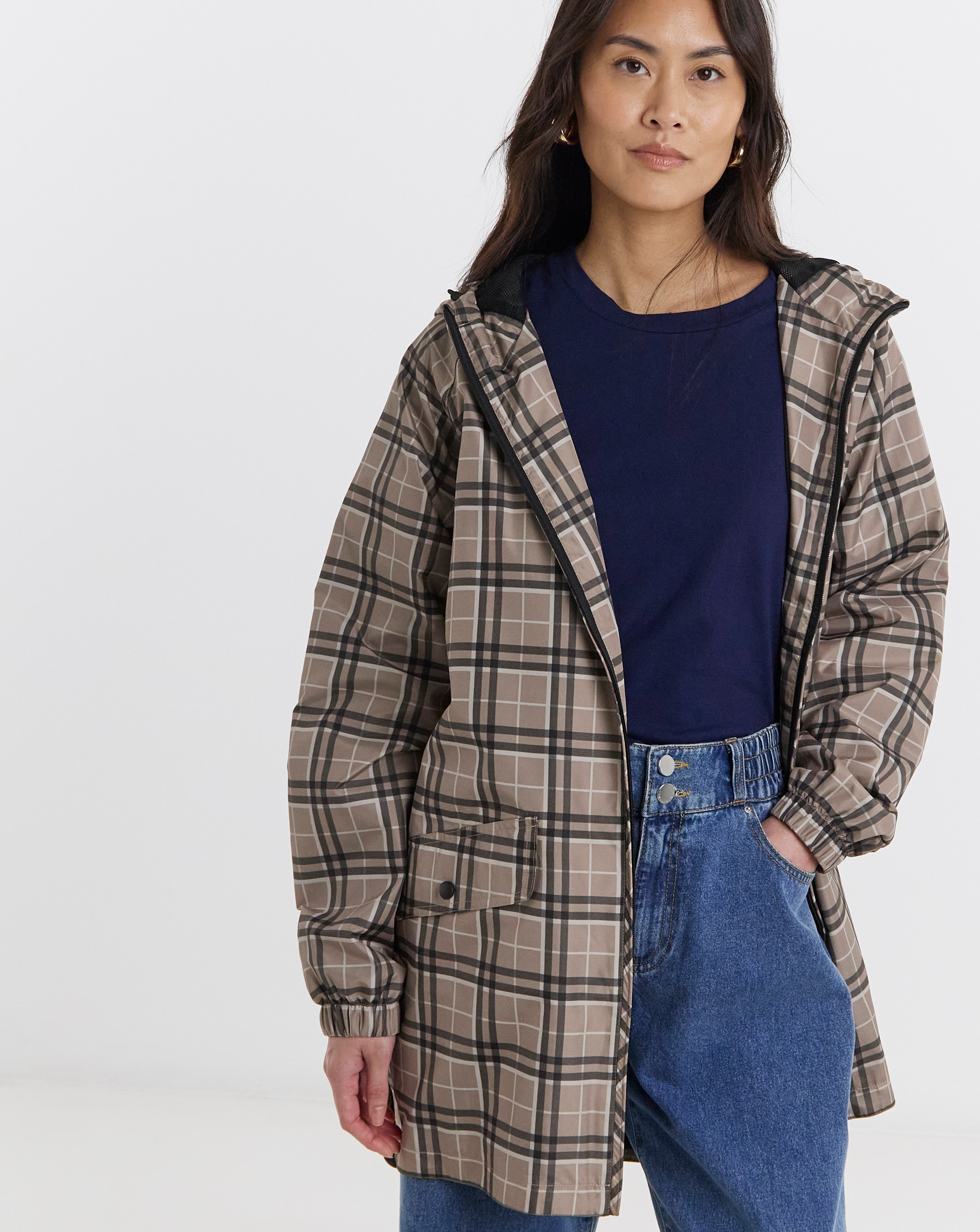 Check Print Lightweight Raincoat