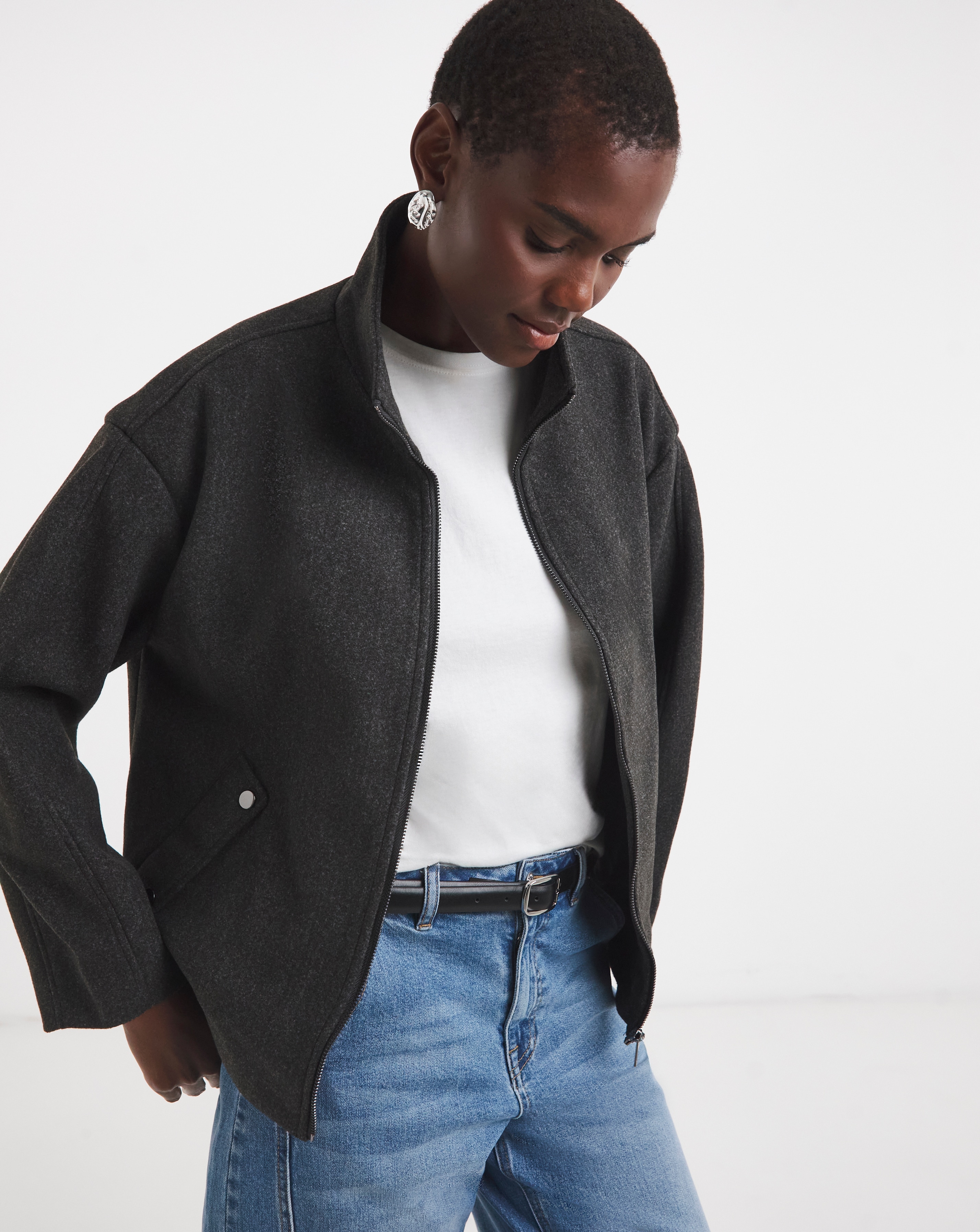 Charcoal Funnel Neck Jacket