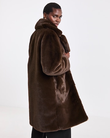 Mid Length Chocolate Plush Faux Fur Coat