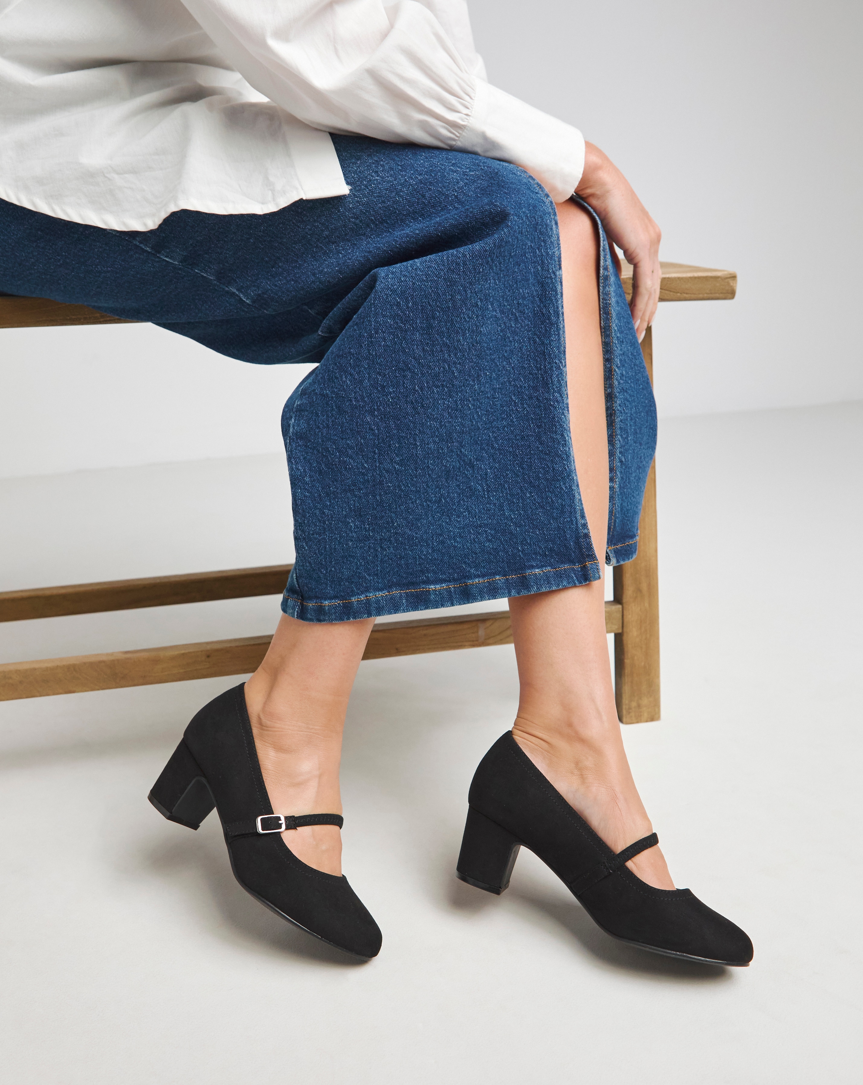 Low Block Heel Mary Jane Ex Wide Fit