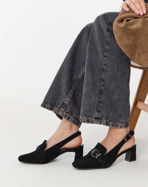 Sarah Buckle Detail Suede Slingback Shoes - Extra Wide Fit (EEE)