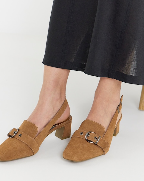 Sarah Buckle Detail Suede Slingback Shoes - Extra Wide Fit (EEE)