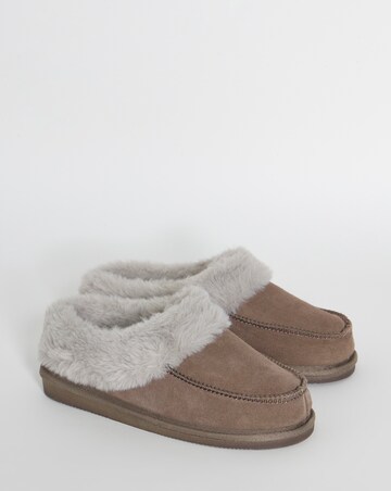 Capri Full Suede Faux Fur Trim Slippers - Wide Fit (E)