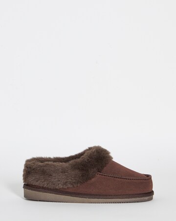 Capri Full Suede Faux Fur Trim Slippers - Wide Fit (E)